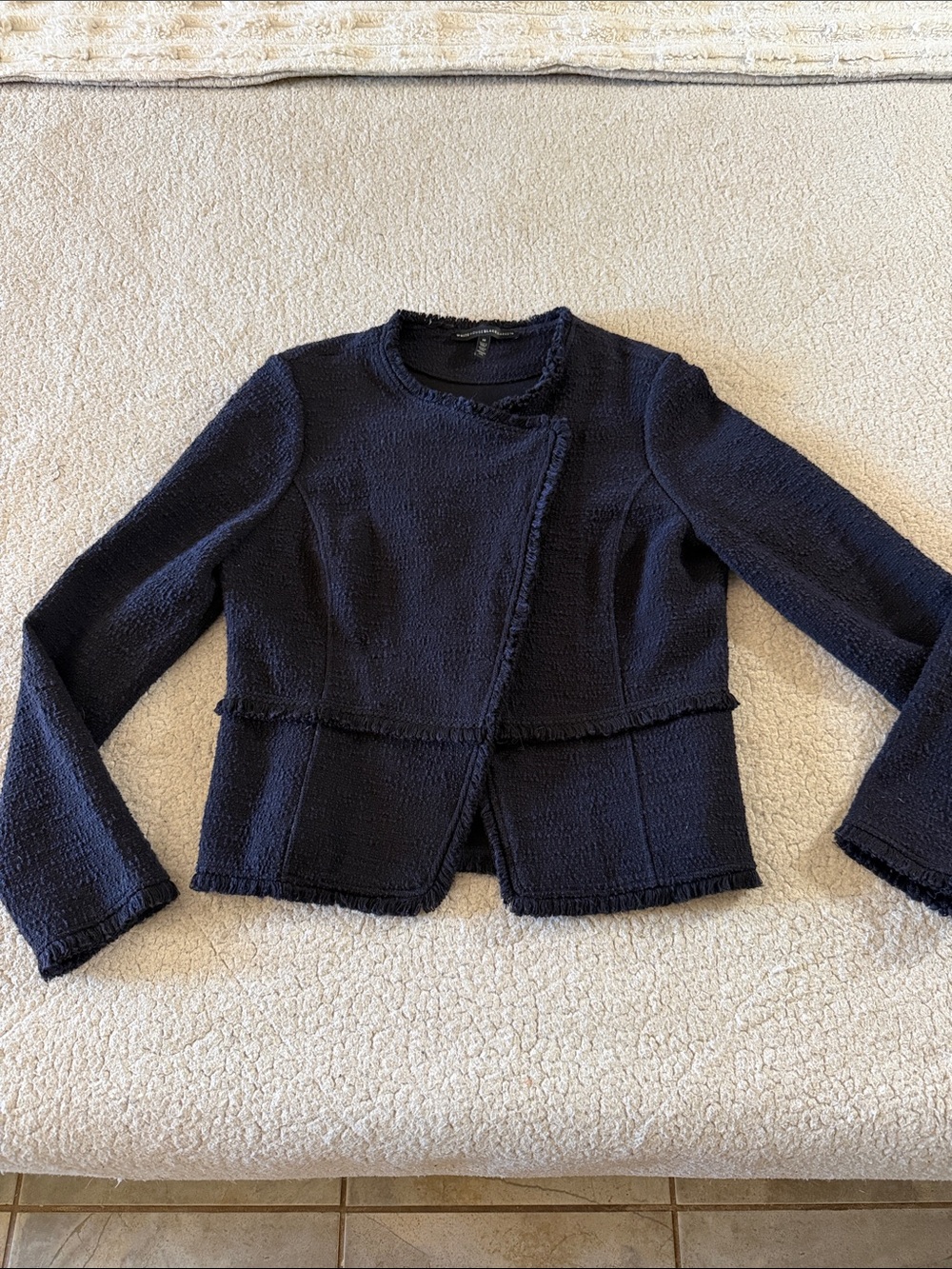 White House Black Market Textured Wrap Front Jacket in Blue Size Medium